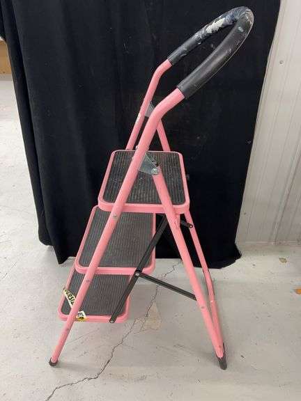 Pink Folding Three-Step Ladder image