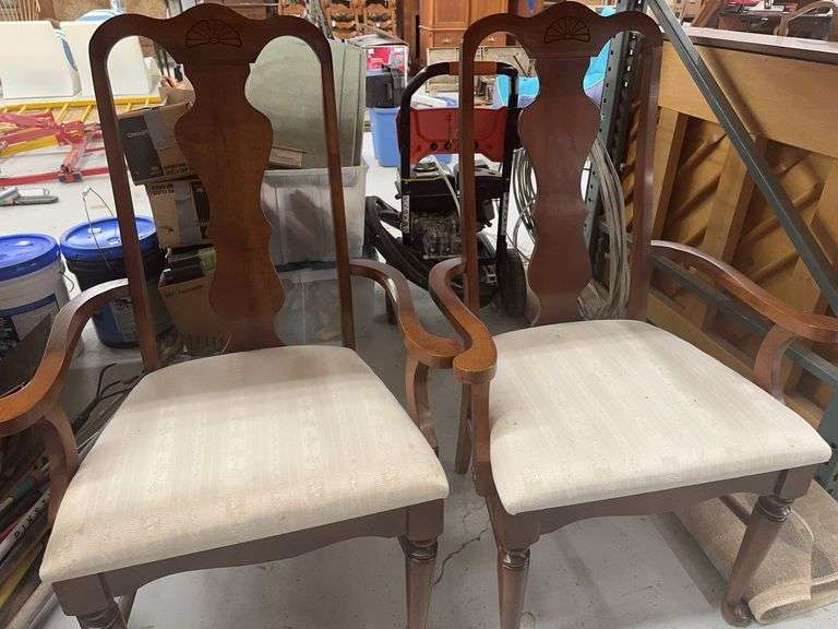 Pair of Wooden Armchairs with Upholstered Seats image