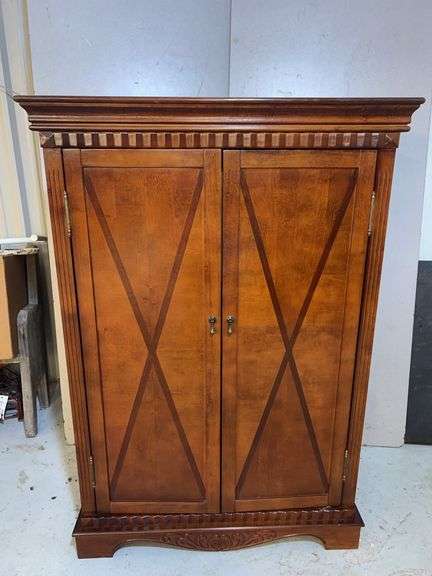 Wooden Computer Armoire with Interior Shelving and Storage image