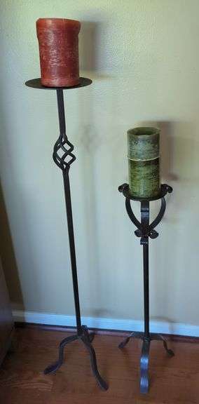 Pair of Iron Floor Candle Holders with Candles image