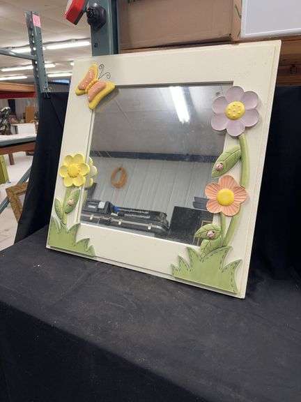 Decorative Wall Mirror with Floral and Butterfly Accents image