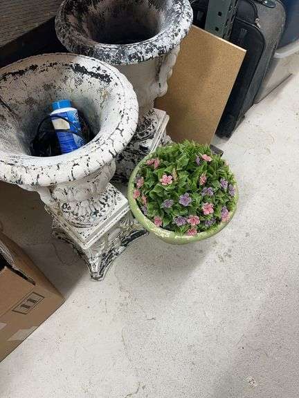 Pair of Decorative Garden Urns with Floral Arrangement image