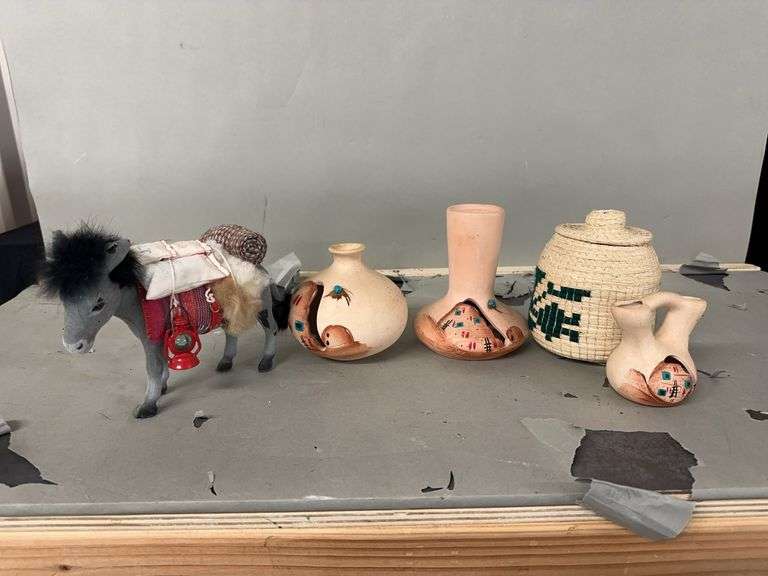 Decor Souvenir Set - Ceramic Vases, Woven Basket and Donkey Figurine image