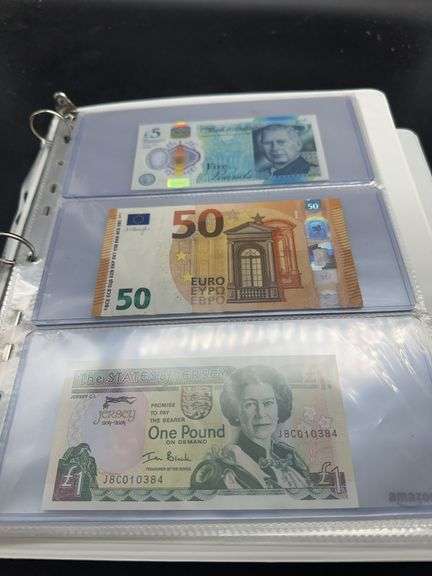 Bank Notes: English Five Pound, Euro 50 Note, and Jersey One Pound image