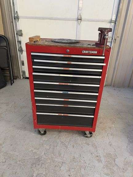 Craftsman Red Rolling Tool Cabinet with Bench Vise image
