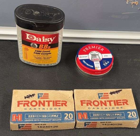 Frontier .223 REM 55GR FMJ 20 Cartridges with Daisy BBs and Premier .177 Caliber Pellets image