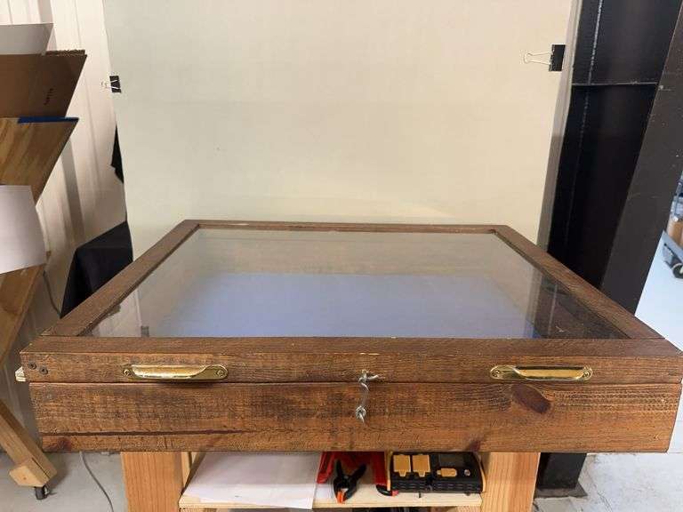 Display Case with Wooden Frame and Glass Top image