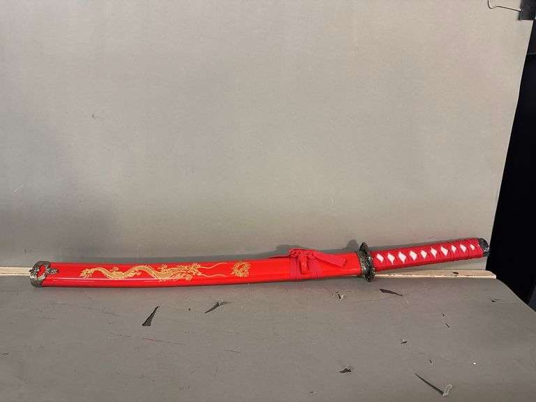 Decorative Red Sword with Dragon Scabbard image