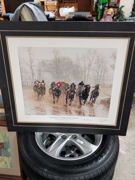 SIGNED TONY LEONARD DASHING THRU THE SNOW PRINT 30X26 image