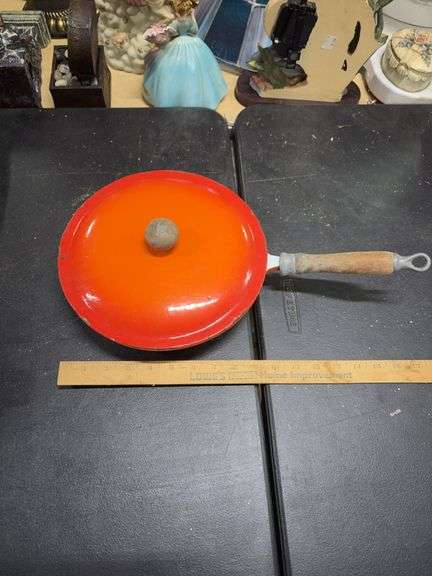 ORANGE ENAMELED- CAST IRON SKILLET- image