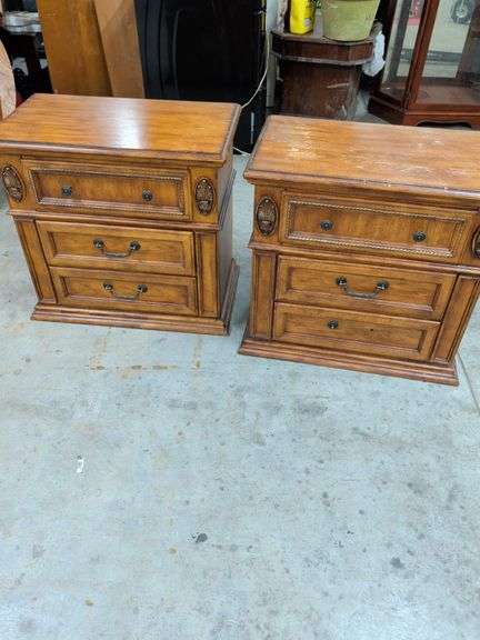 2 NIGHTSTANDS 30X17X28 HAS FINISH SCUFFS AND 1 IS MISSING A DRAWER HANDLE image
