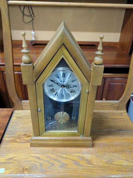 ALARON 31 DAY MANTAL CLOCK WITH WINDING KEY 19.5 INCHES TALL image