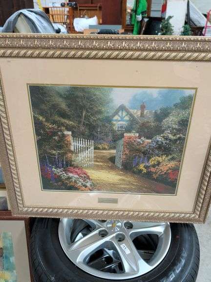 SIGNED THOMAS KINKADE HIDDEN COTTAGE PRINT 30X26 image