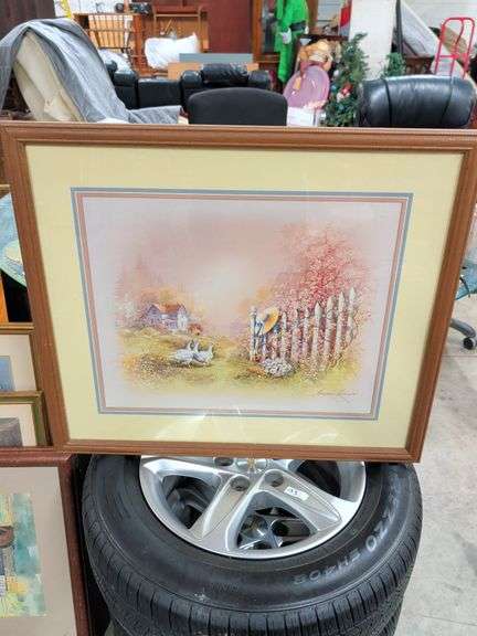 SIGNED ANDRES ORPINAS COUNTRY HOME PRINT 28X24 image