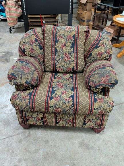 TENNESSEE FURNITURE CO. UPHOLSTERED CHAIR 39 INCHES WIDE AND 21 INCHES FLOOR TO SEAT image