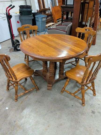 HEAVY MADE OAK DINING TABLE WITH 4 MATCHING CHAIRS image