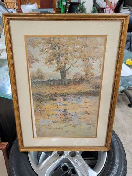 SIGNED PAUL SAWYIER THE COVERED POND PRINT 19X26 image