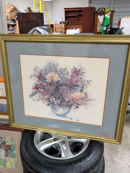 SIGNED MARY BERTRAND FLORAL PRINT 35X30 image