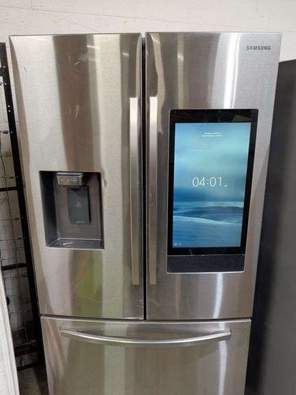 SAMSUNG 26.5 CUBIC FOOT STAINLESS STEEL REFRIGARATOR 3 DOOR SMART HUB TOUCH SCREEN WATER AND ICE MAKER IN DOOR - 36X32X70 image
