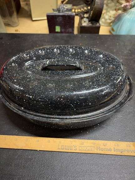BLACK SPECKLED- ENAMEL ROASTING PAN- 12” LONG 7” WIDE- image
