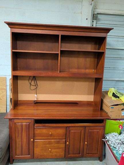 SOLID CHERRY - 2 PIECE DESH WITH HUTCH TOP WITH ELECTRIC HOOKUPS - 61X26X83 image