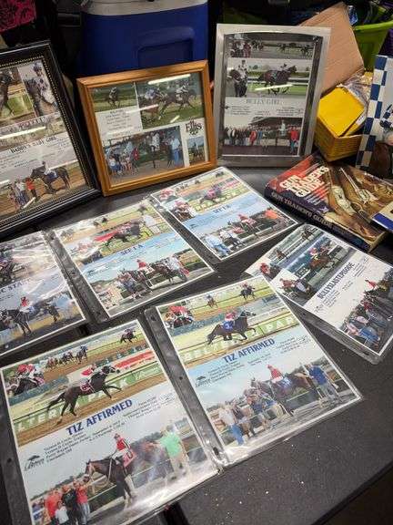 SEVERAL FRAMED AND PRINTED PHOTOGRAPHS OF HORSE RACING- SIGNED PICTURE OF TRACY LAWRENCE- ETC.- image