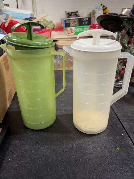 2- 2 QUART PLASTIC- MIXING PITCHER W/ PLUNGER image