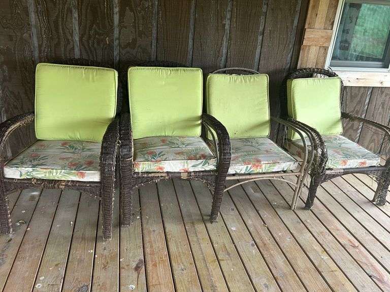 Set of Four Wicker Chairs with Cushions