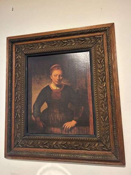 Framed Portrait Painting of a Woman in the Style of Rembrandt image