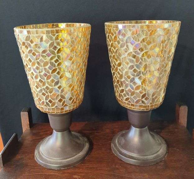 Pair of Mosaic Glass Votive Candle Holders image