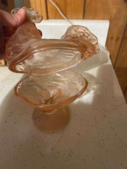 Peach Colored Glass Chicken on Stand
