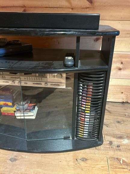 Black Entertainment Center with Glass Doors and Media Storage