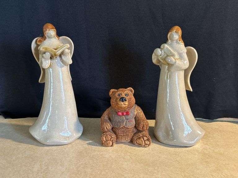 Ceramic Angel Figurines with Decorative Bear image