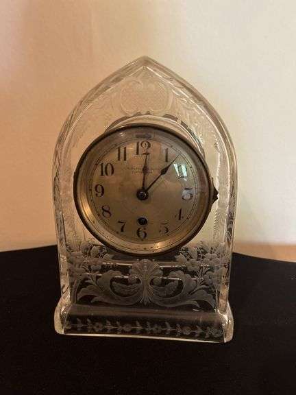 W.W. Wattle & Sons Pittsburgh Etched Glass Mantel Clock image