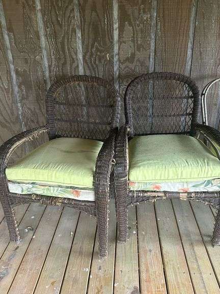Set of Four Wicker Chairs with Cushions
