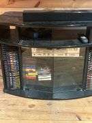 Black Entertainment Center with Glass Doors and Media Storage