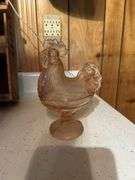 Peach Colored Glass Chicken on Stand