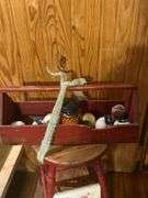 Painted Wood Toolbox, Stool, and Decorative Items