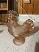 Peach Colored Glass Chicken on Stand
