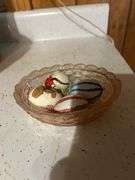 Pink Hen on Nest Candy Dish with Decorated Eggs