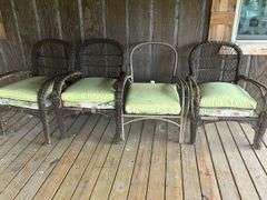 Set of Four Wicker Chairs with Cushions