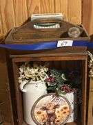 Rustic Home Decor Assortment with Toy Trucks, Floral Accents, and Candles