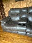 Brown Leather Reclining Loveseat with Center Console
