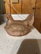 Pink Hen on Nest Candy Dish with Decorated Eggs