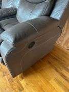 Brown Leather Reclining Loveseat with Center Console