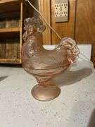 Peach Colored Glass Chicken on Stand