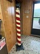 Decorative Barber Pole with 'Haircut & Shave' Signage