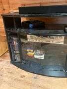 Black Entertainment Center with Glass Doors and Media Storage