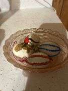 Pink Hen on Nest Candy Dish with Decorated Eggs