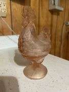 Peach Colored Glass Chicken on Stand